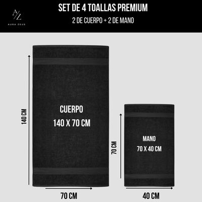 Imagen 2 del producto Set De 4 Toallas De Baño Algodon 500gr Cuerpo Mano Grande Az Negro