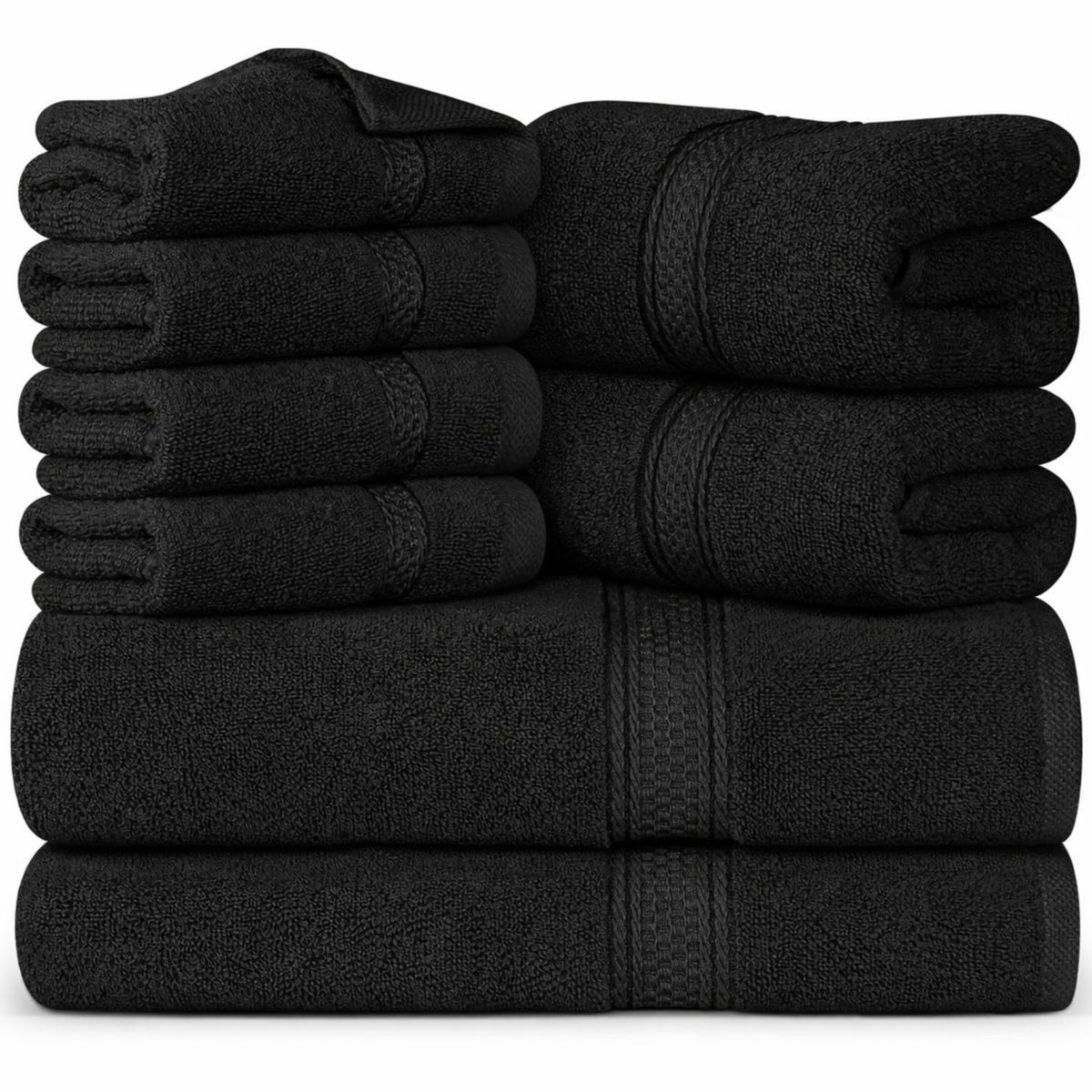 AZ AURAZEUS - Set De 8 Toallas De Baño Algodon 500gr Cuerpo Mano Grande Az Negro