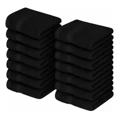 CASA NEROLA - Juego De 12 Toallas Faciales 32x32cm Algodon 500g Baño Negro