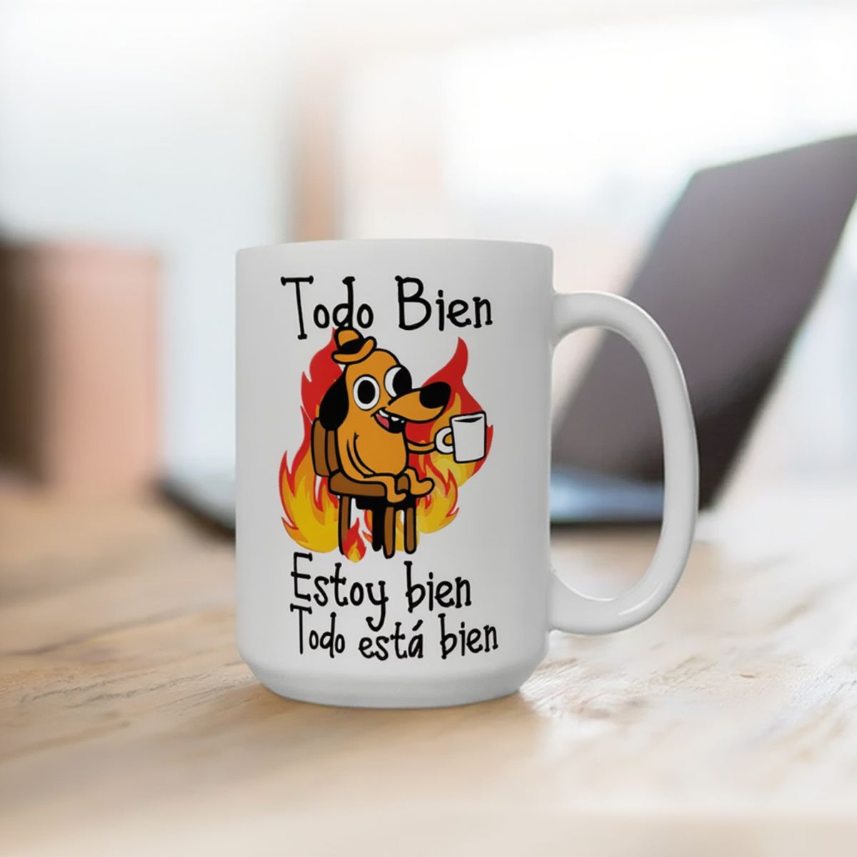 SM - Tazón Todo Bien Estoy Bien  Taza Meme Perro en Llamas  Regalo Divertido y Sarcástico