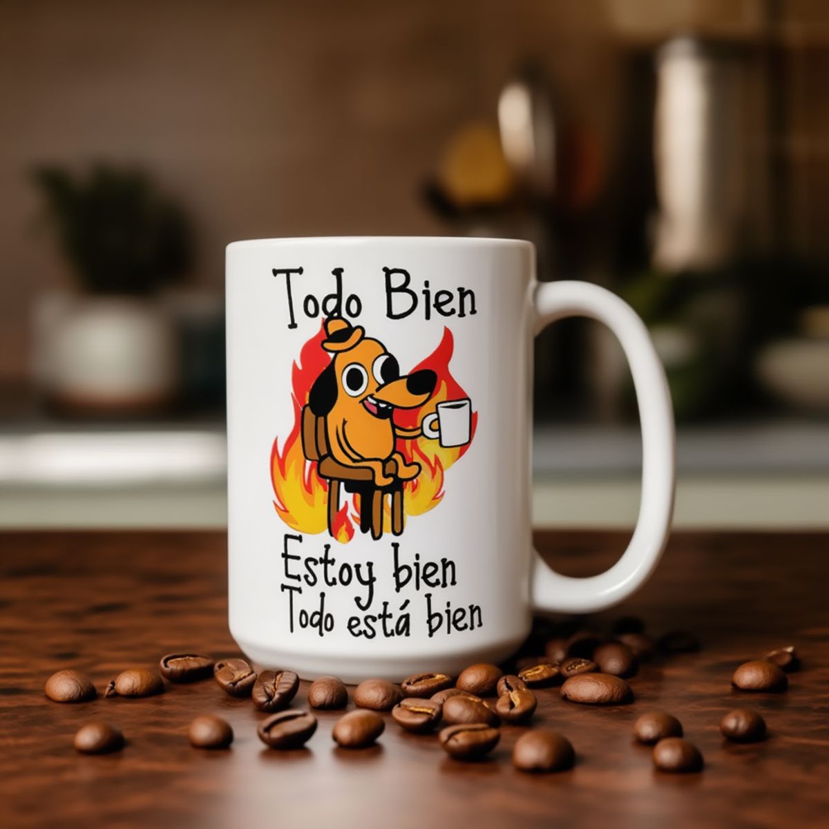 SM - Tazón Todo Bien Estoy Bien  Taza Meme Perro en Llamas  Regalo Divertido y Sarcástico