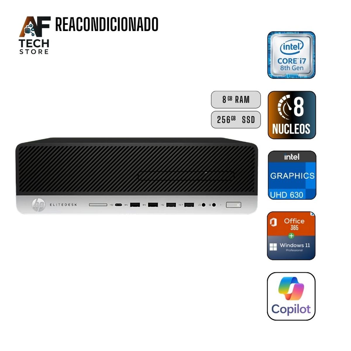HP - Computador HP 800 G4 I7 8th 8GB 256GB - Win11+Office - Reacondicionado Profesional