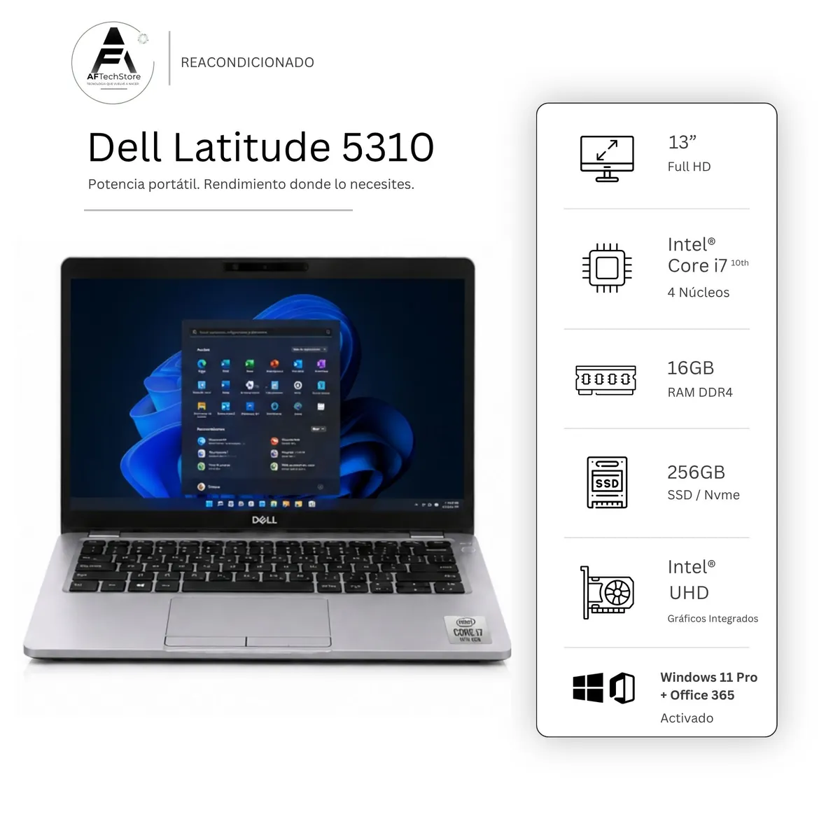 DELL - Notebook DELL 5310 I7 10th 16GB 256GB - Win11 Office - Reacondicionado Profesional