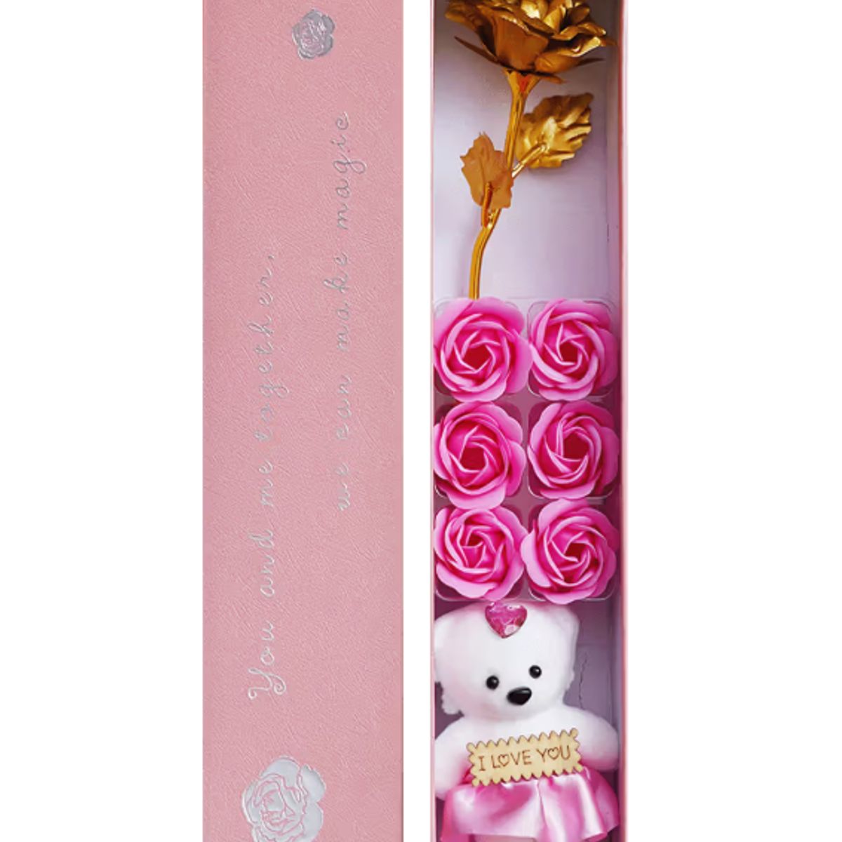 GENERICO - Caja de Regalo con Oso y Rosas Eternas  Edición Especial