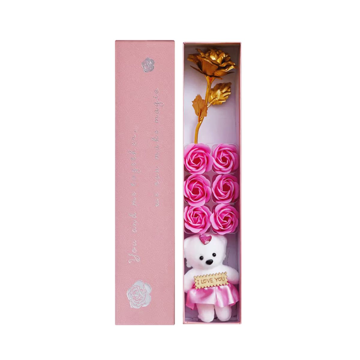 GENERICO - Caja de Regalo con Oso y Rosas Eternas  Edición Especial