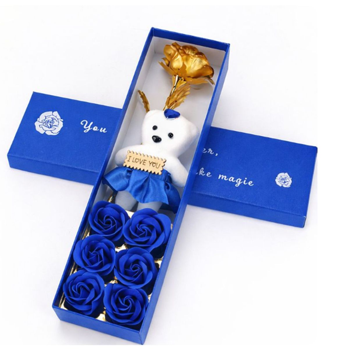 GENERICO - Caja de Regalo con Oso y Rosas Eternas  Edición Especial