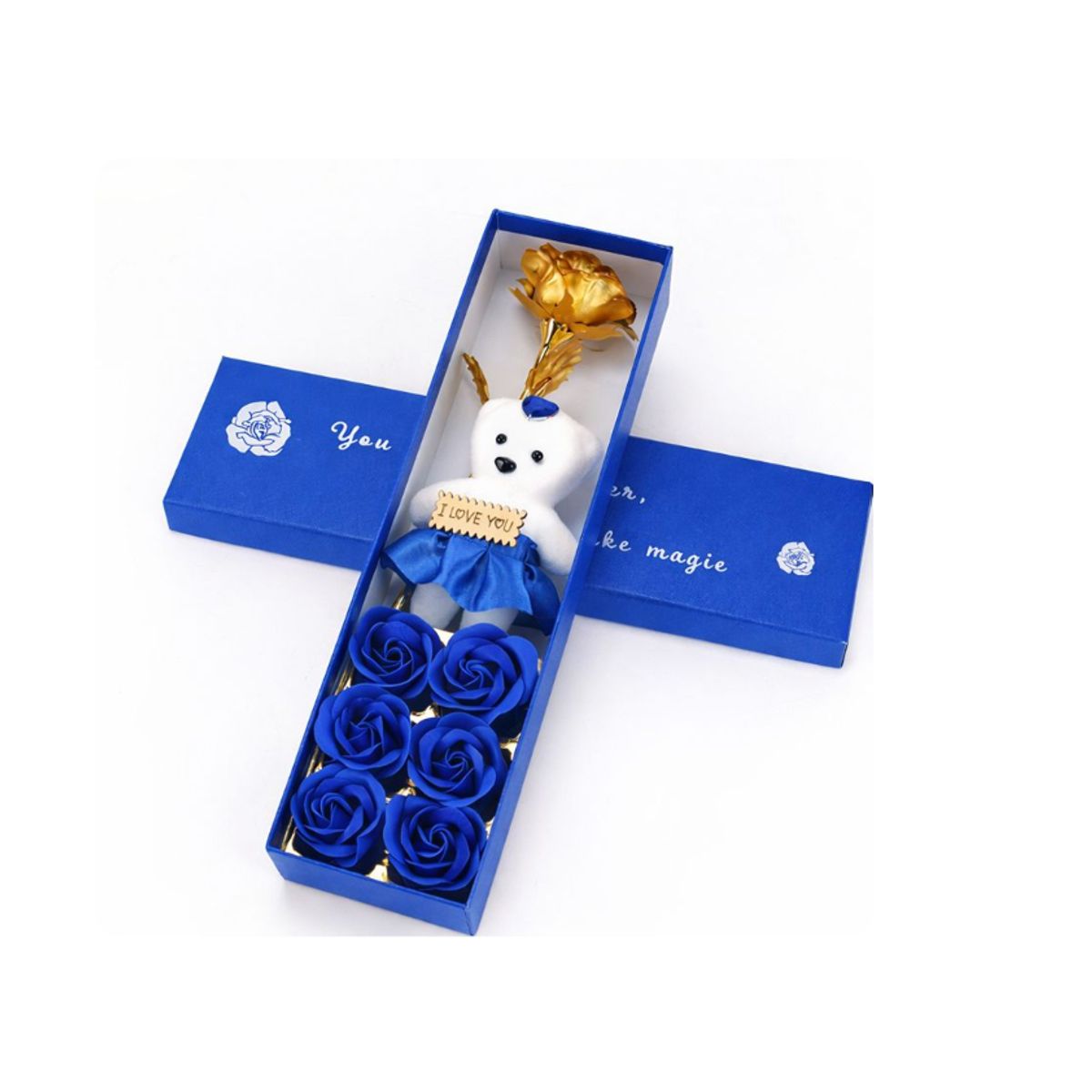 GENERICO - Caja de Regalo con Oso y Rosas Eternas  Edición Especial