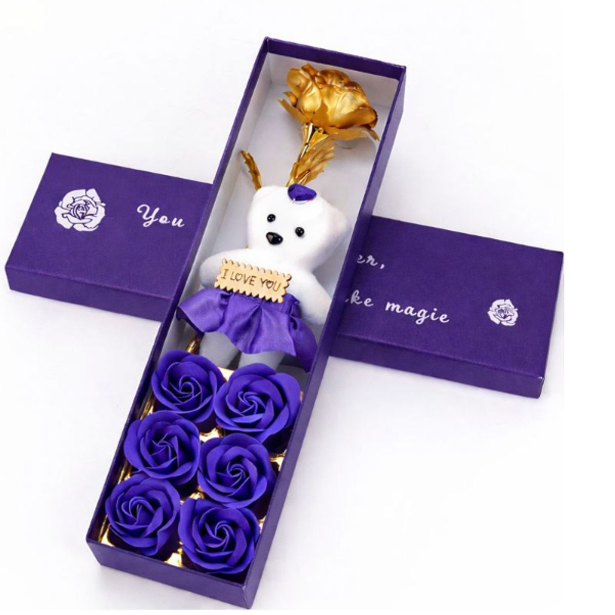 GENERICO - Caja de Regalo con Oso y Rosas Eternas  Edición Especial