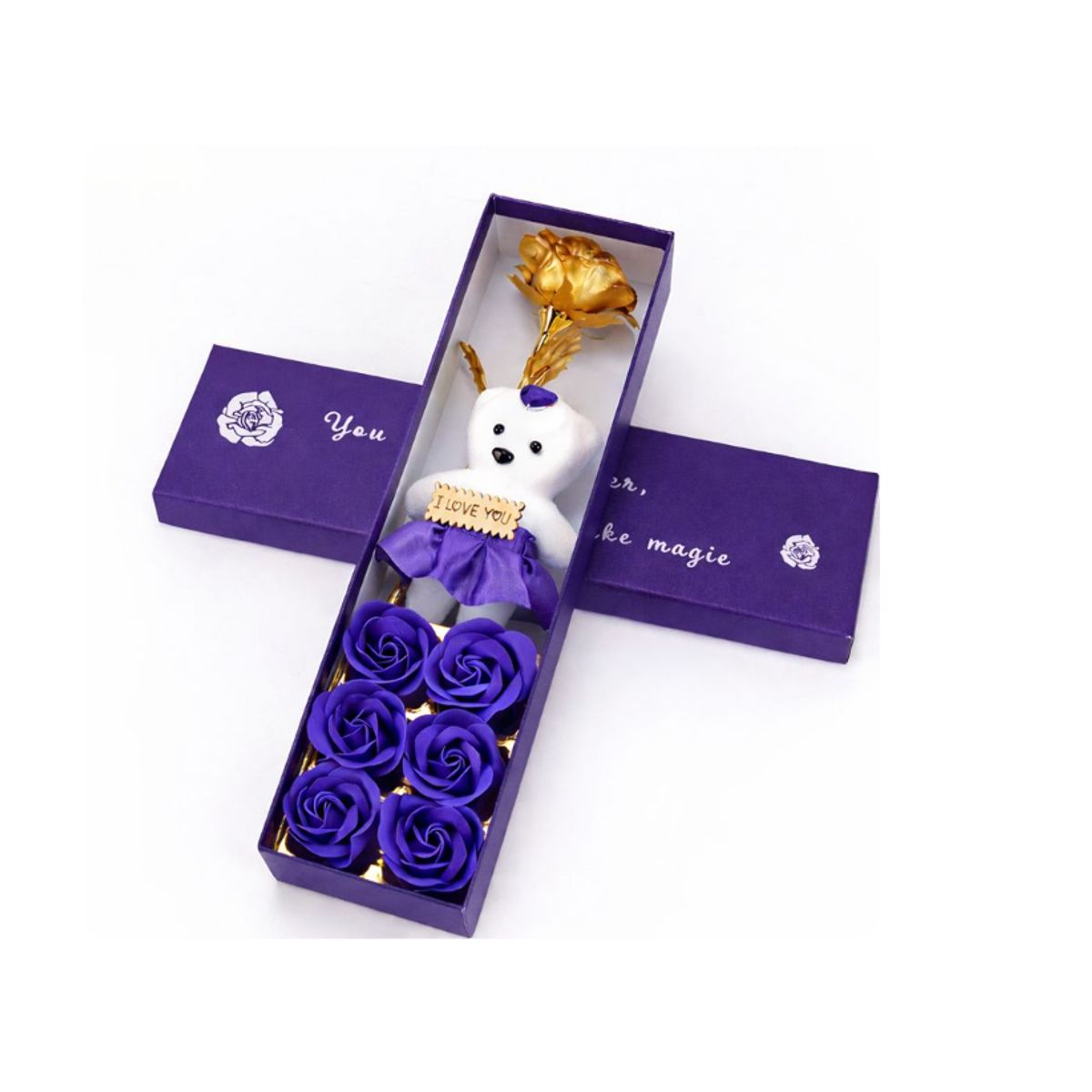 GENERICO - Caja de Regalo con Oso y Rosas Eternas  Edición Especial