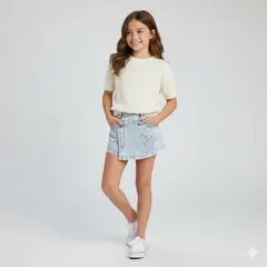 KIBOU - Falda Short Niña Jeans Claro Ideal Verano