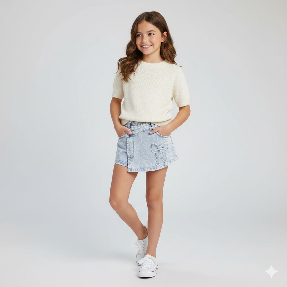 KIBOU - Falda Short Niña Jeans Claro Ideal Verano