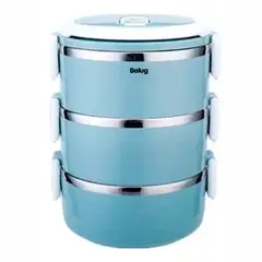 GENERICO - Lonchera Térmica Fiambrera 3 Niveles 2100ml: Comida Caliente Color Azul BELUG