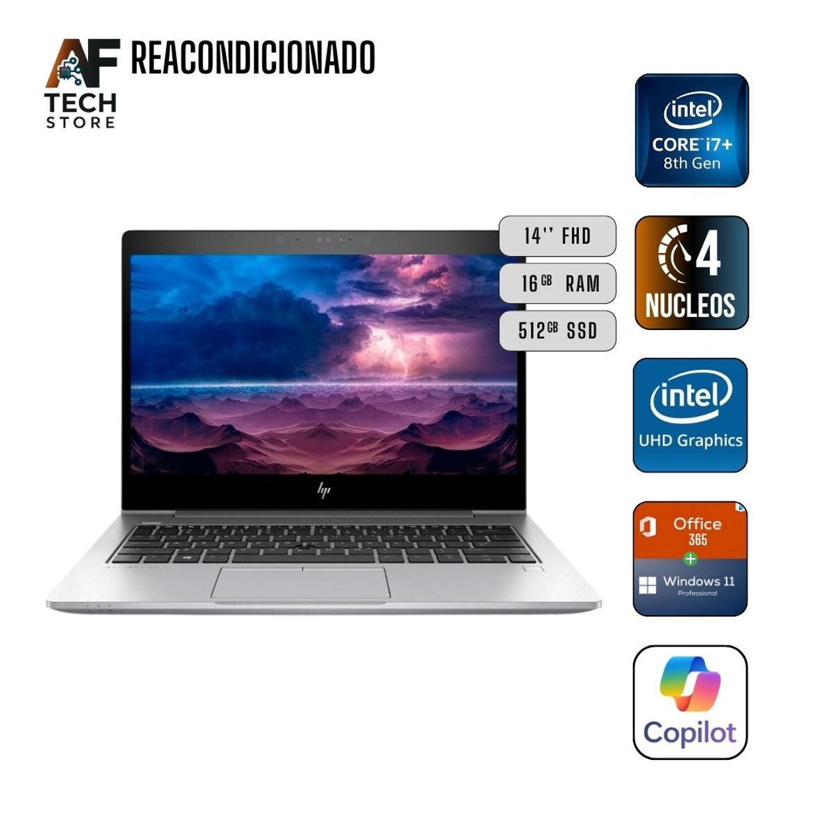 HP - Notebook HP 830 G5 I7 8th 16GB 512GB - Win11+Office - Reacondicionado Profesional