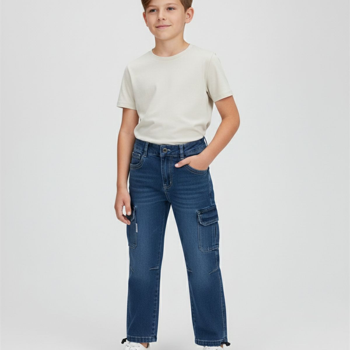 KIBOU - Pantalón Cargo Jeans Niño Denim Resistente
