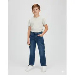KIBOU - Pantalón Cargo Jeans Niño Denim Resistente