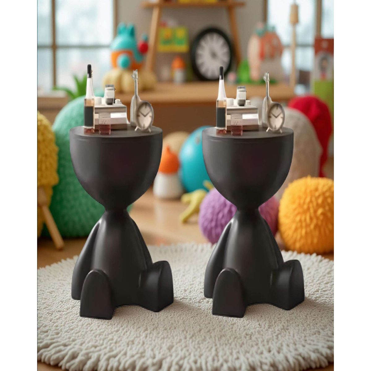 GENERICO - PACK DE 2 MESAS DE ARRIMO ESCULTURAL NEGRO