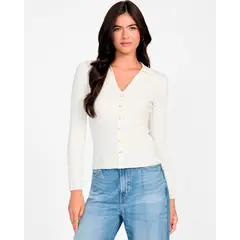 GUESS - Sweater Mujer Ls Vn Rib Miranda Blanco