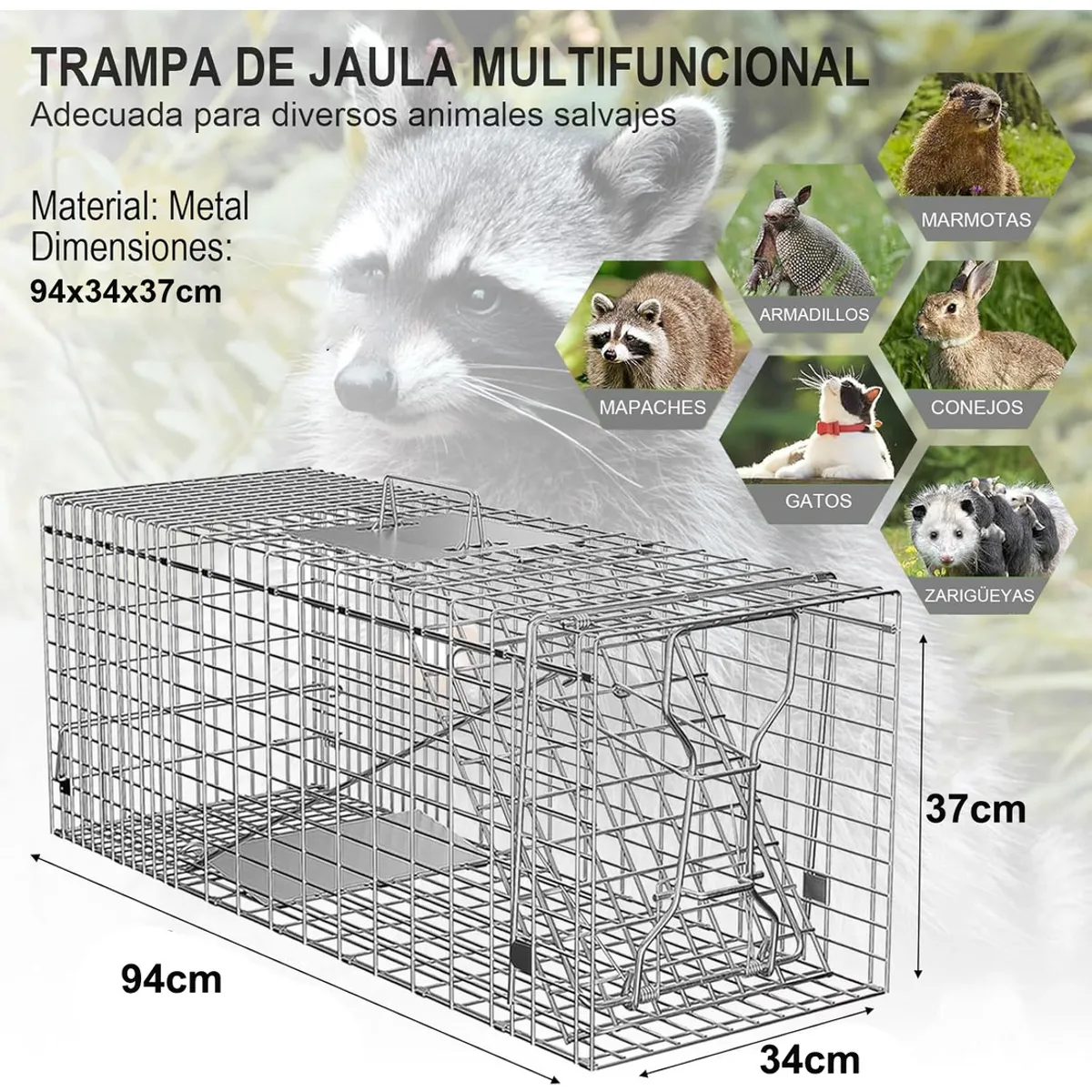 EVERSO - Jaula Trampa Corral Plegable Para Gato Conejos 94x37x34cm