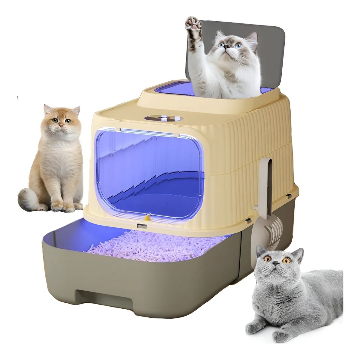 EVERSO - Arenero Gato Cerrado Baño Sanitario Grande Con Pala Y Luz Uv