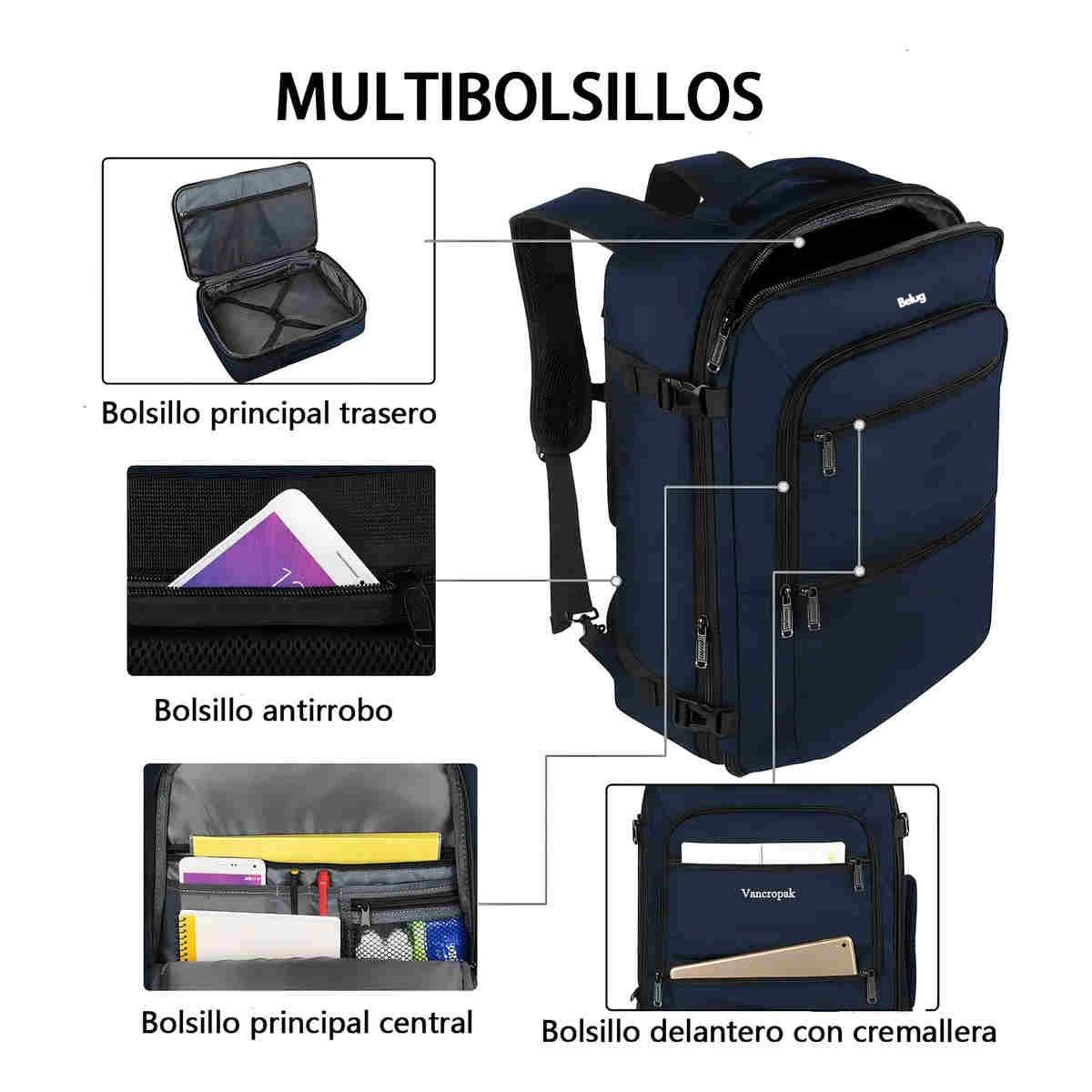GENERICO - Mochila Viaje 40L Expandible Antirrobo Impermeable Azul BELUG