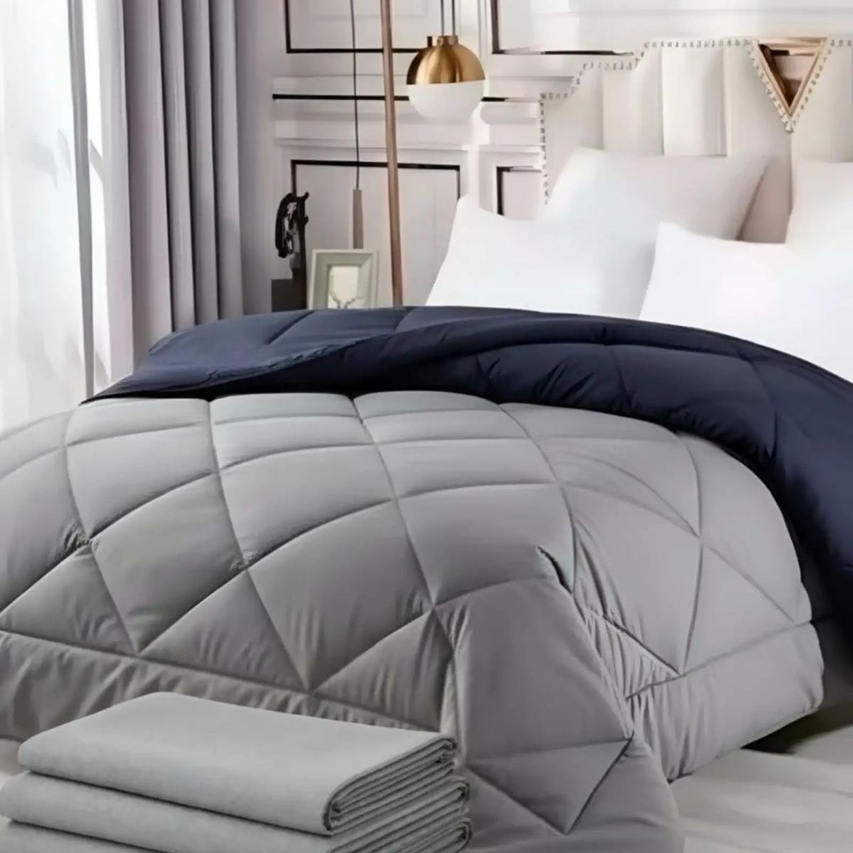 GENERICO - SET SÁBANAS MAS PLUMÓN NORDICO KING GRIS  230 CM X 250 CM