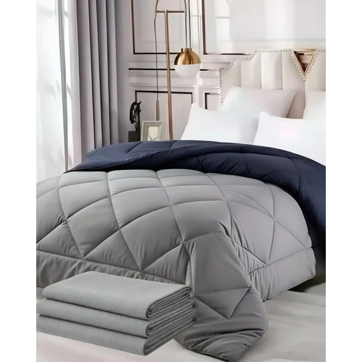 GENERICO - SET SÁBANAS MAS PLUMÓN NORDICO KING GRIS  230 CM X 250 CM