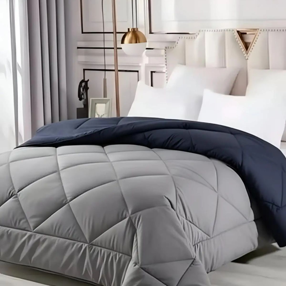GENERICO - SET SÁBANAS MAS PLUMÓN NORDICO PLAZA Y MEDIA  150X200 GRIS/AZUL