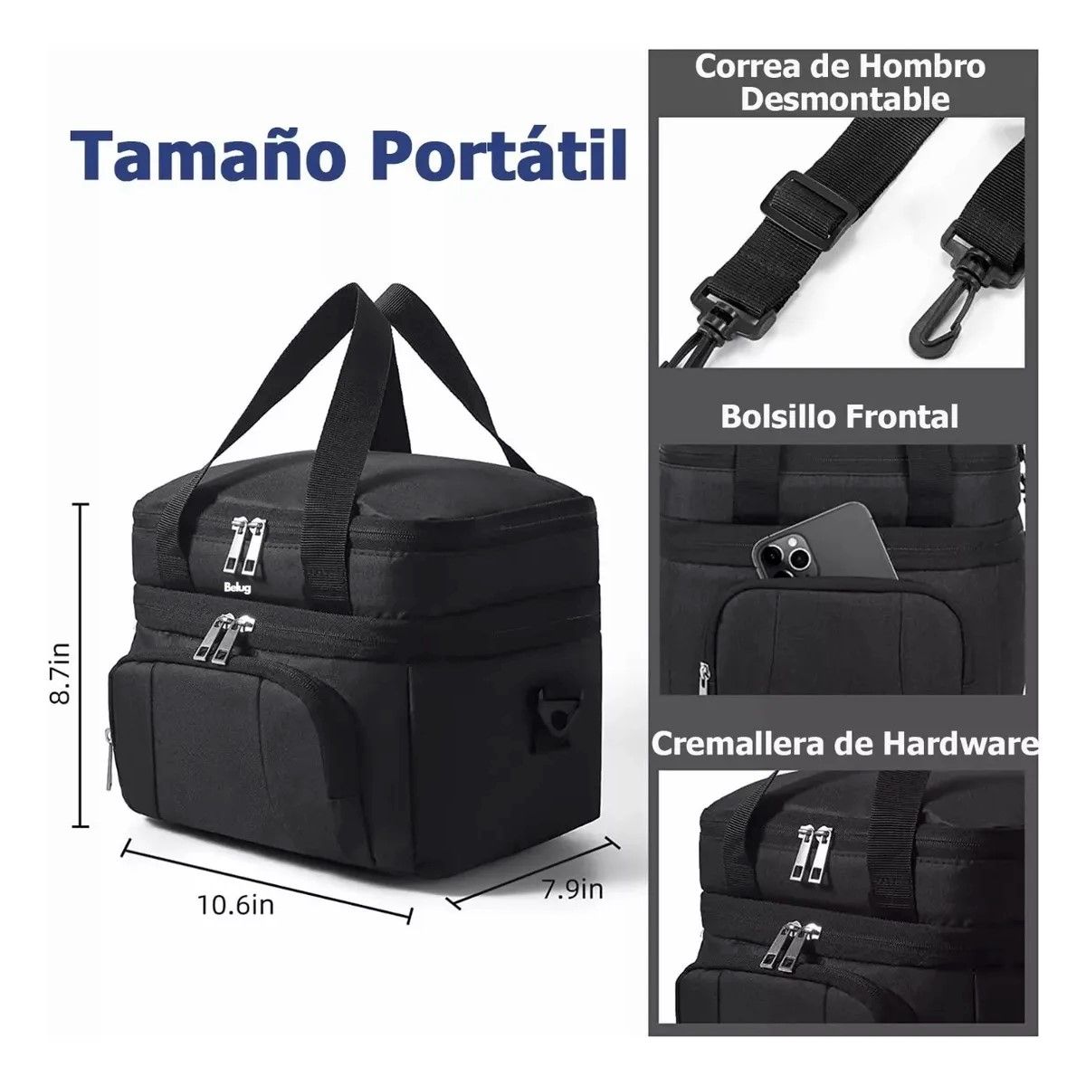 GENERICO - Loncheras Escolare Impermeable 10lgran Capacidad Y Bandolera NEGRO BELUG