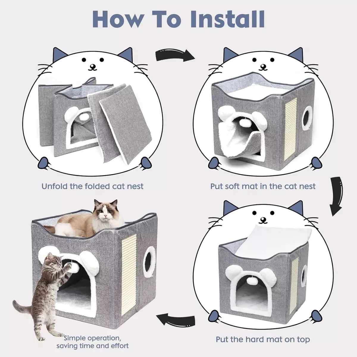 UMEXUS - Casa Para Gatos Con Cama Plegable Y Cojín Suave Para Mascota