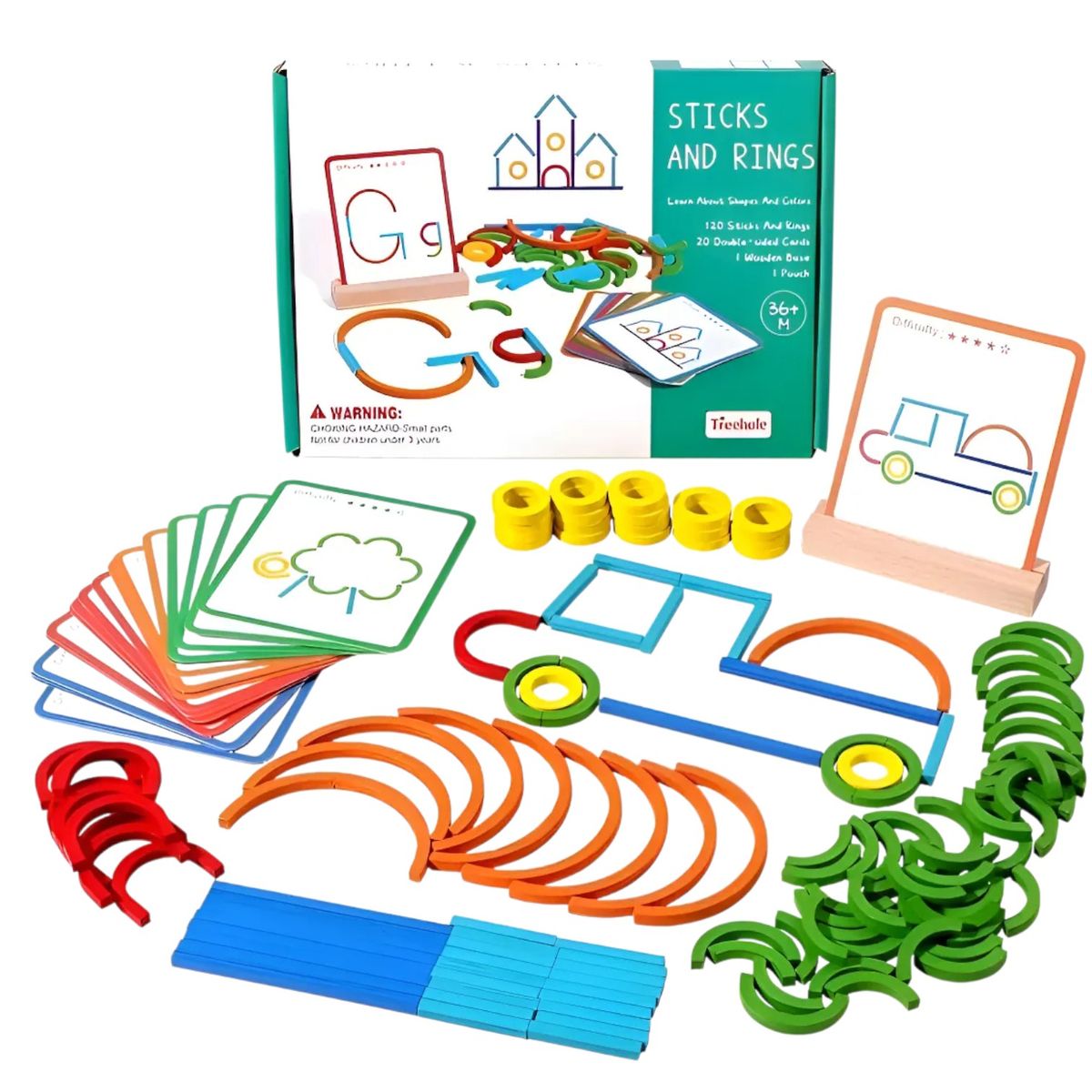 GENERICO - JUEGO DE INTELIGENCIA DE PALOS Y ANILLOS MONTESSORI