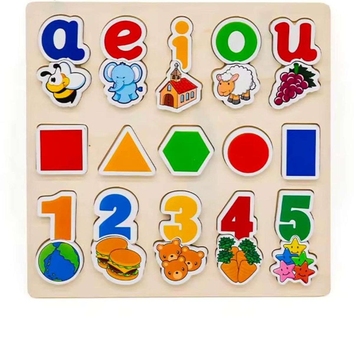 TOP TOYS - Tabla Encaje Didáctica Madera Vocales+ Formas+ Número Niños