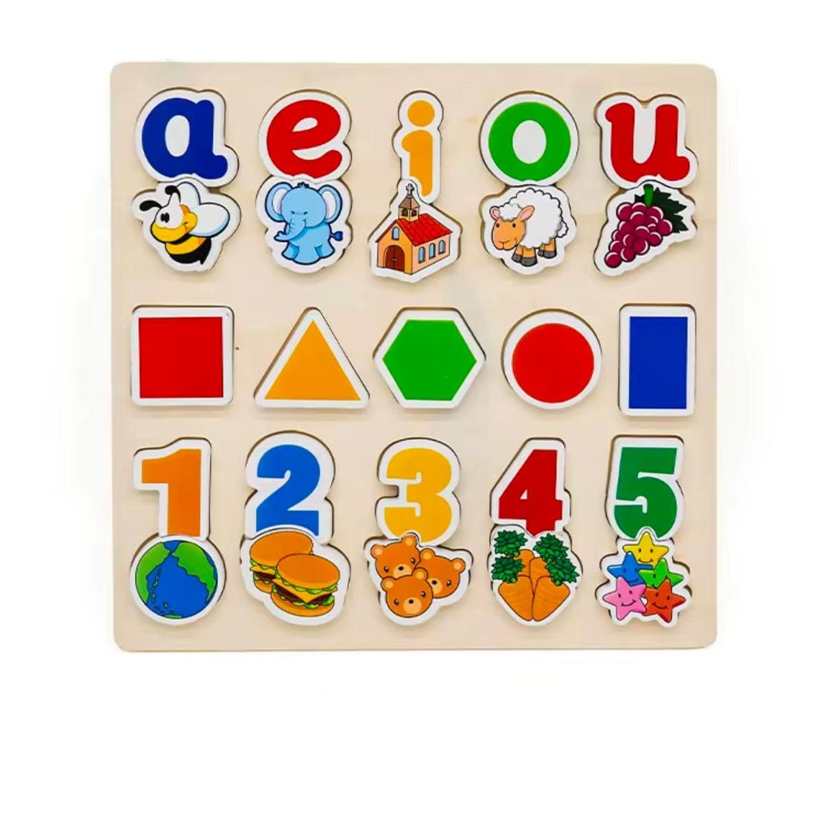 TOP TOYS - Tabla Encaje Didáctica Madera Vocales+ Formas+ Número Niños