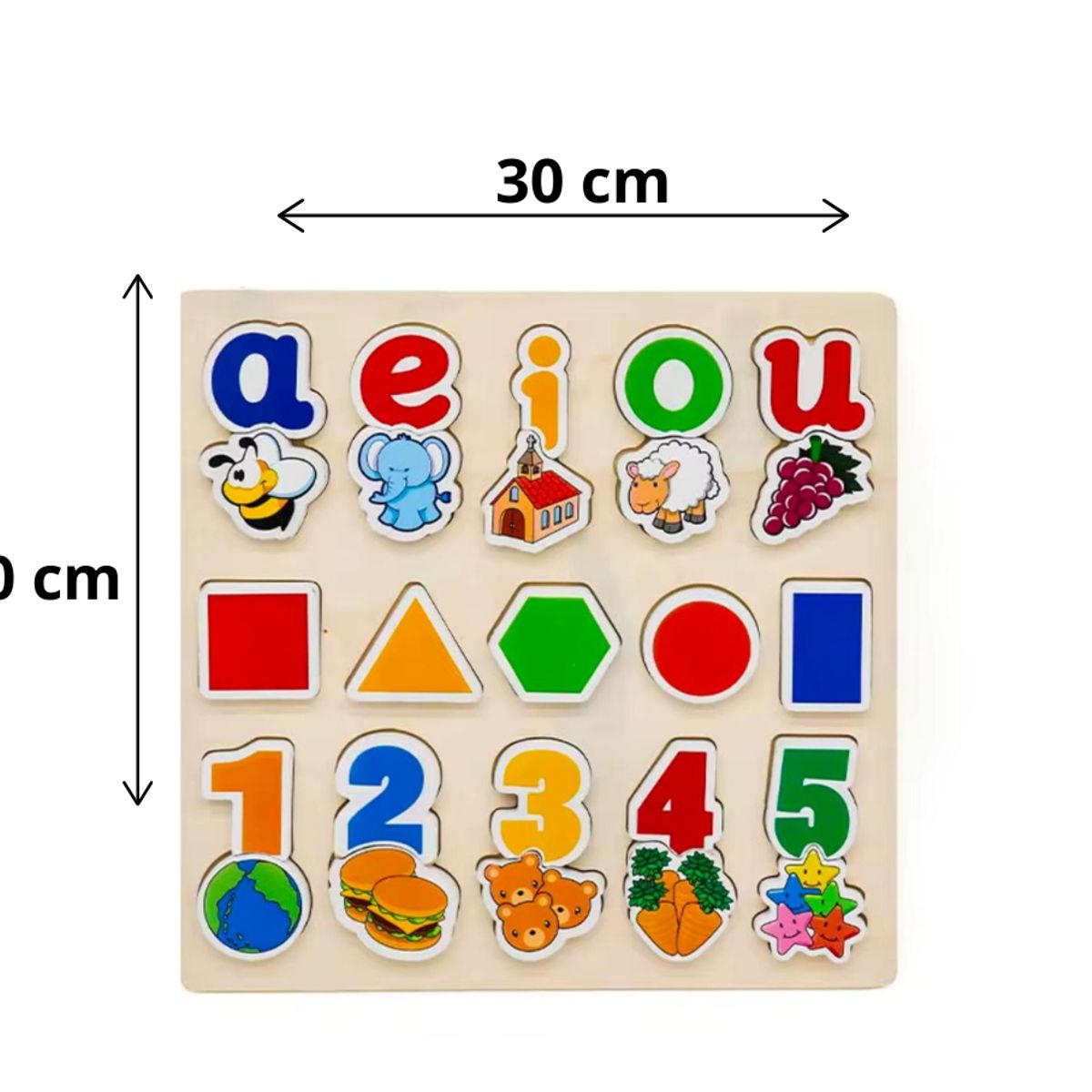 TOP TOYS - Tabla Encaje Didáctica Madera Vocales+ Formas+ Número Niños