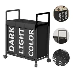 EVERSO - Cesto Canasto De Ropa Sucia 3 Compartimientos Con Rueda Tapa