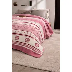 MROTTO - Frazada Decorativa Nórdica 2 Plazos Rosa y Blanco 200 x 230 cm