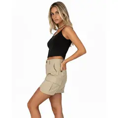 ME QUIERE MUCHO POQUITO NADA - Mini Falda Mujer Cargo Beige con Bolsillos - MQM