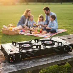 LINE - Cocinilla Camping A Gas 2 Platos Cocina Portátil Negro