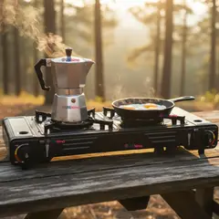 LINE - Cocinilla Camping A Gas 2 Platos Cocina Portátil Negro