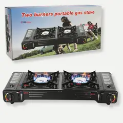 LINE - Cocinilla Camping A Gas 2 Platos Cocina Portátil Negro