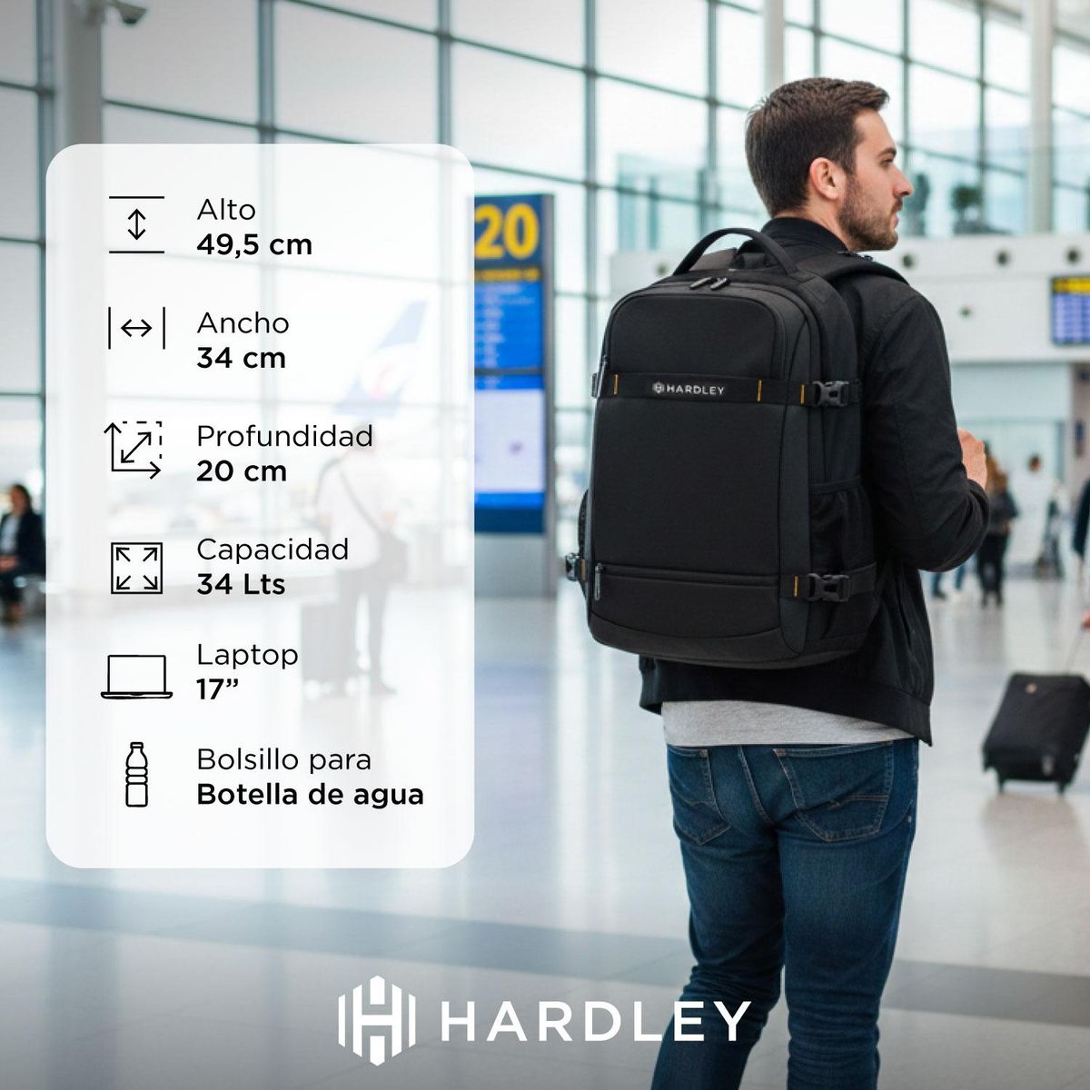 HARDLEY - Mochila de Viaje y Notebook Hardley Tela Impermeable 34 Lt