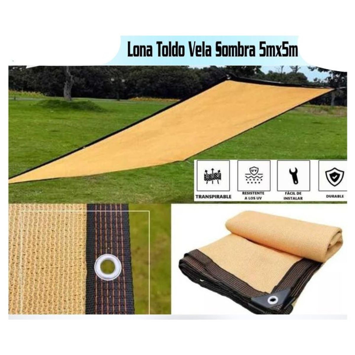 GENERICO - Lona Toldo Vela Sombra 5m×5m Para Patio Jardin