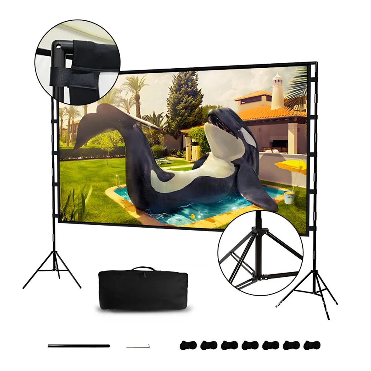 CINDISAMI - Pantalla De Proyección Plegable Hogar Portátil 2soporte