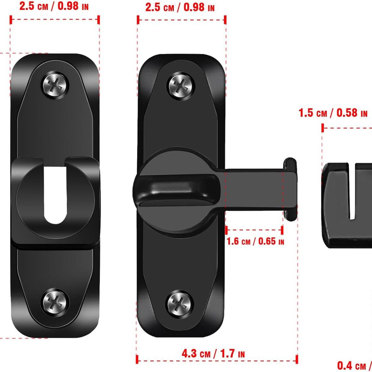 KUANGYE - 2 Pack Cerraduras Para Puertas De Granero De 90 Y 180 Grados Negro
