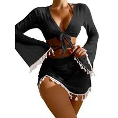 TIOZONEY - Bañador de cuatro piezas de color liso para mujer