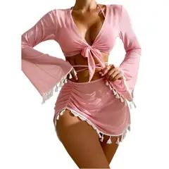 TIOZONEY - Bañador de cuatro piezas de color liso para mujer