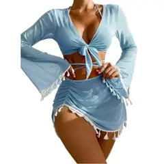 TIOZONEY - Bañador de cuatro piezas de color liso para mujer