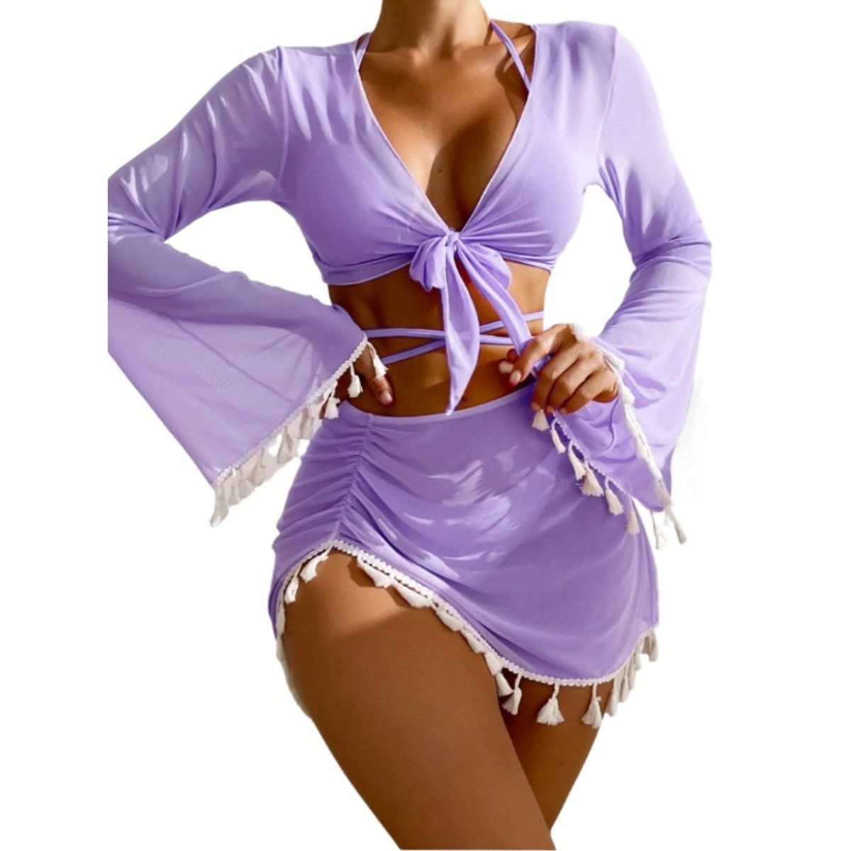 TIOZONEY - Bañador de cuatro piezas de color liso para mujer