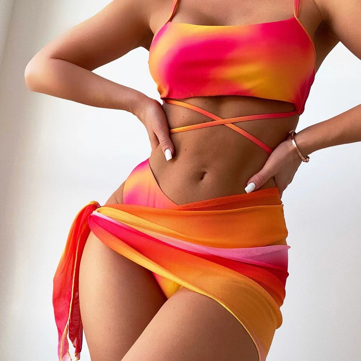 TIOZONEY - Bañador bikini teñido con la técnica tie-dye para mujer