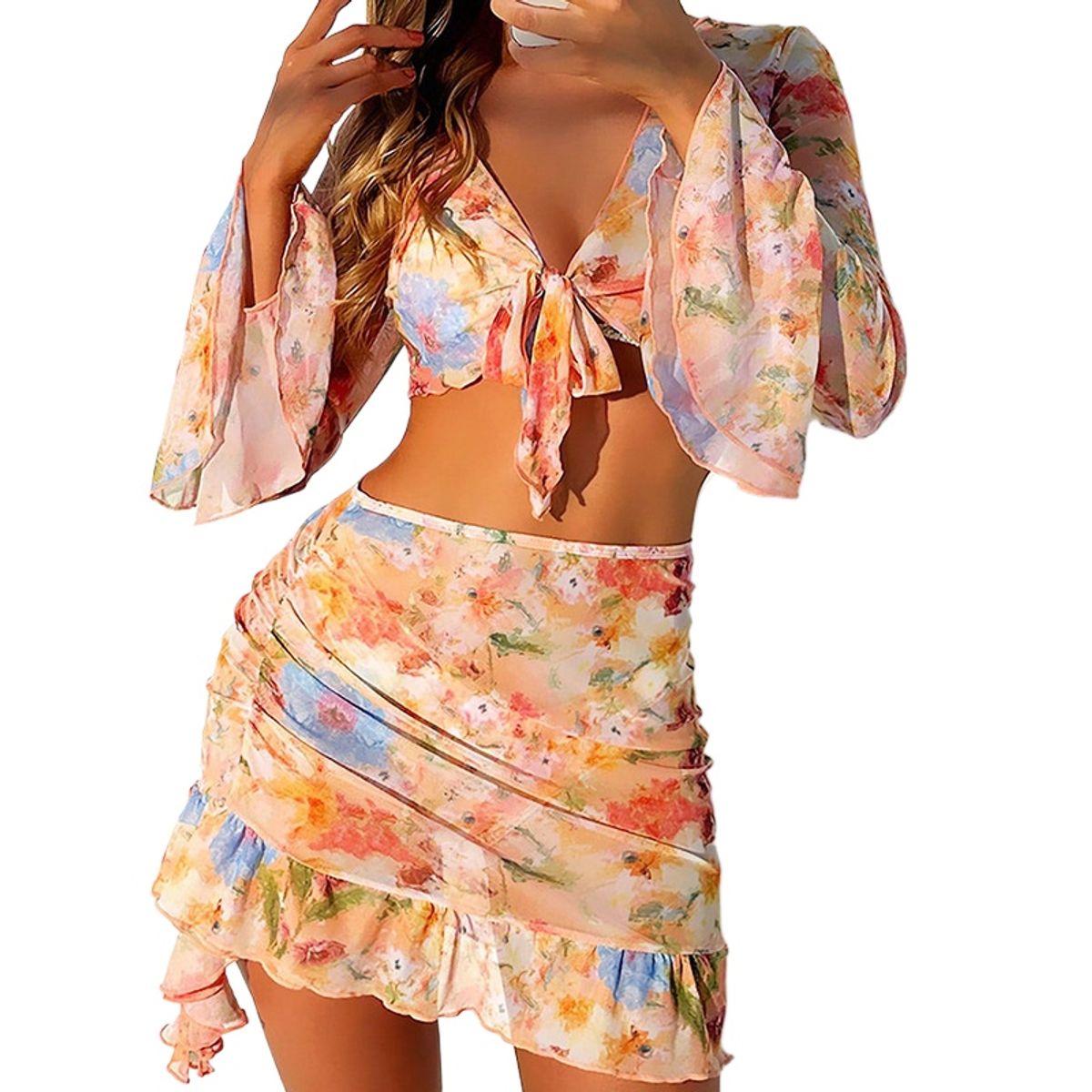 TIOZONEY - Vestido de playa y bikini de cuatro piezas