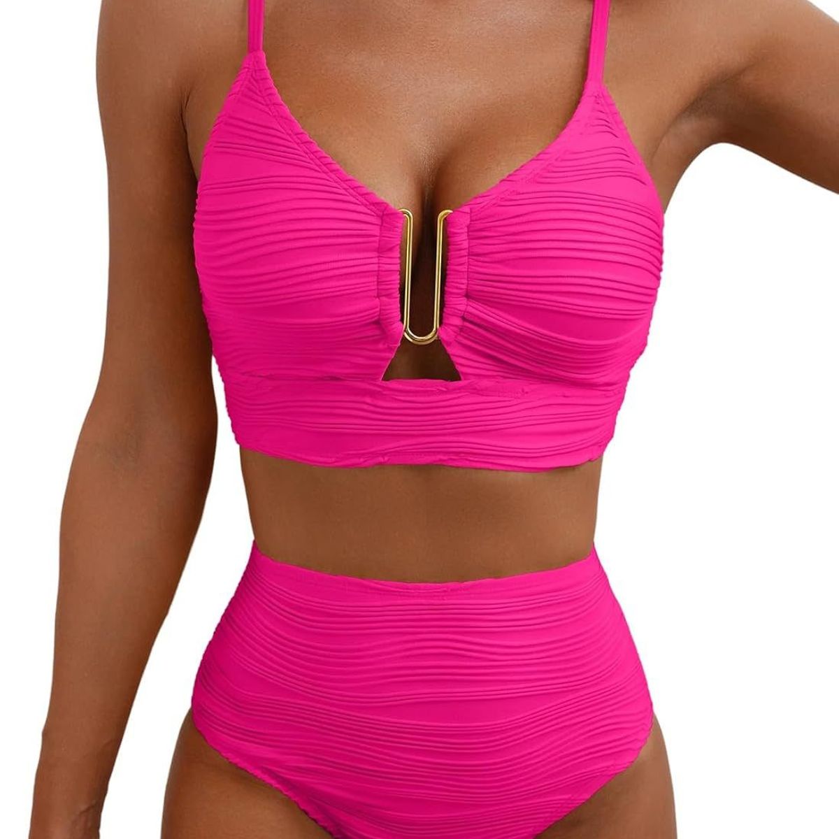 TIOZONEY - Bikini de baño de color liso y cintura alta
